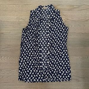 GOLF Women's Navy Floral Printed Collared Button Down Sleeveless Shirt Size M